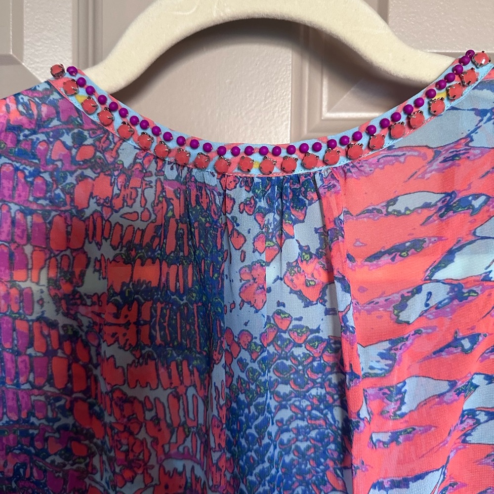 💯 Silk Hale Bob Pink and Blue Python Patterned Tunic - Picture 5 of 7
